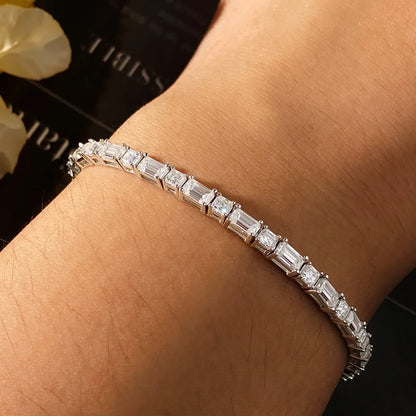 KNOBSPIN Emerald/Ascher Cut Moissanite Tennis Bracelet s925 Sterling Silver Plated White Gold with GRA Bracelets for Women Man