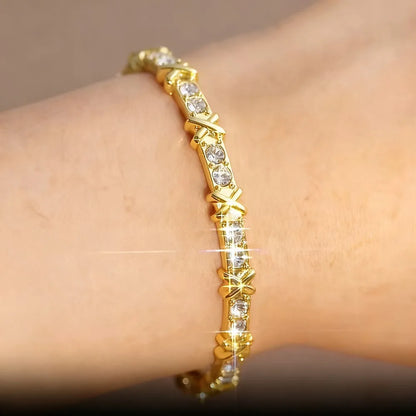 Crystals from Swarovski Letter X Cuff Bangle Women Men Fashion Stack-able White Bracelet Party Daily Charming Jewelry