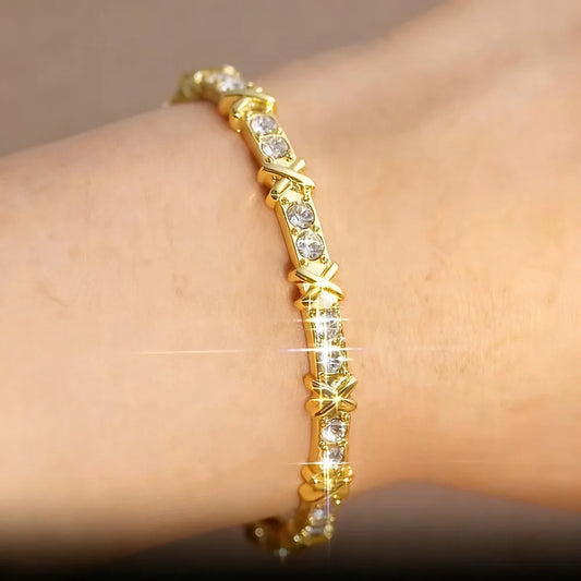 Crystals from Swarovski Letter X Cuff Bangle Women Men Fashion Stack-able White Bracelet Party Daily Charming Jewelry