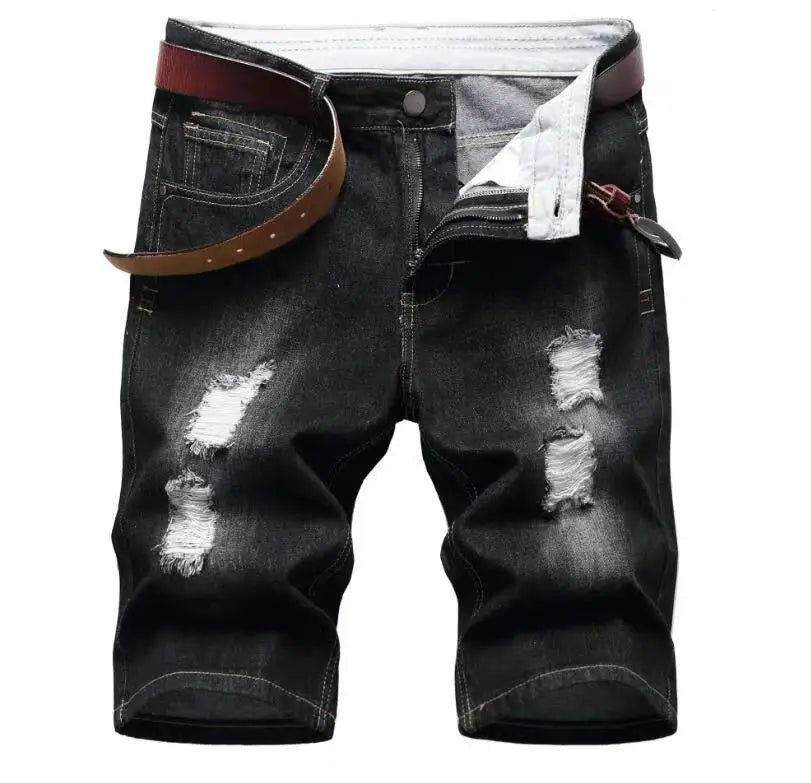 New Summer Men Blue Denim Shorts Italian Style Male Shorts Jeans High Quality Male Stretch Fit Ripped Denim Jeans Shorts Size 38