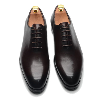 Brand Designer Whole Cut Oxford Dress Shoes Men Genuine Leather Handmade Lace Up Plain Toe Business Office Formal Wedding Shoe