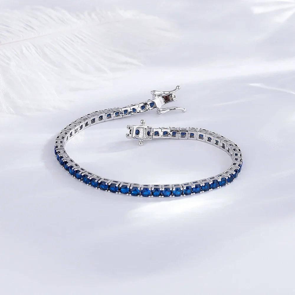 925 Silver Tennis Bracelet, 3mm Pave CZ, Dark Ruby/Rainbow/Blue/Green/Black, Eternity Design, Fine Jewelry for Women