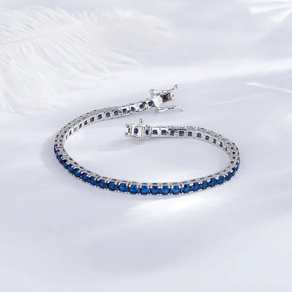 925 Silver Tennis Bracelet, 3mm Pave CZ, Dark Ruby/Rainbow/Blue/Green/Black, Eternity Design, Fine Jewelry for Women