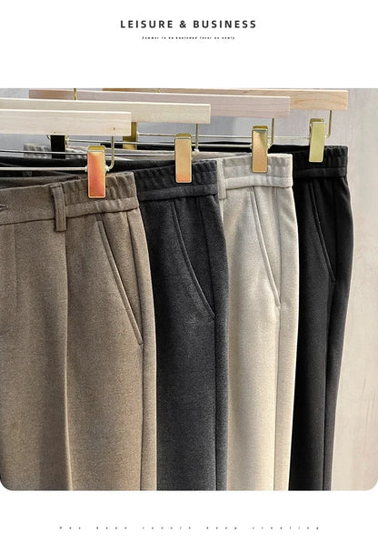 Woolen Suit Pants Men's Autumn Winter New Korean Formal Business Pants Slim Straight Elastic Waist  Fashion Tapered Trousers