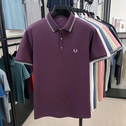 100% pure cotton embroidered new men's casual short sleeved polo shirt, fashionable, breathable, comfortable and versatile top