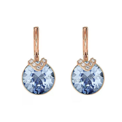 Bella V Drop Earring for Women Christmas Birthday Genuine Crystals from Austria Round Cut Dangle Silver Color Pierced Jewelry