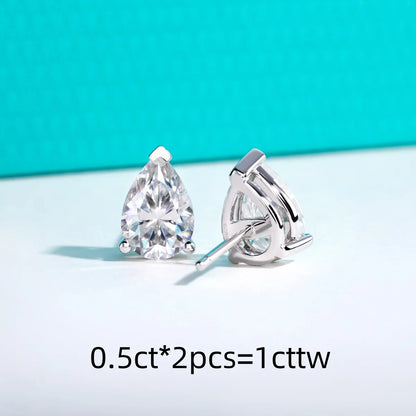 Classic Stud Earrings for Women 1cttw-6cttw Pear Moissanites 925 Sterling Silver D Color VVS1 Moissanite Earrings