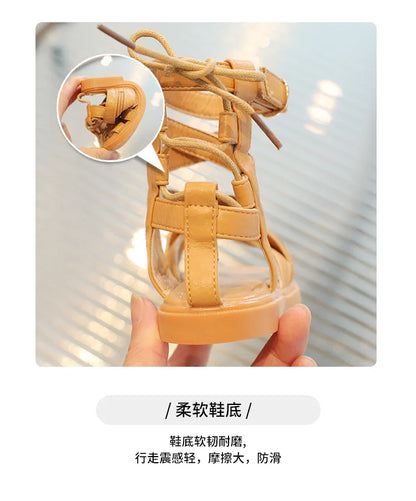Girls Sandals Soft Bottom Little Princess Shoes Summer New Children's High Roman Shoes Baby Peep-toe Beach Shoes