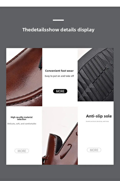 Summer New Large Size Men's Leather Shoes Business Formal Casual Wedding Knot Shoes round Toe Flat Heel Rubber Outsole
