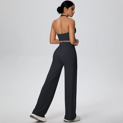 2PCS Woman Backless Hanging Neck Bra and Pants Yoga Set Summer Breathable Gym Sports Running Workout Top Hot Sales Yoga Set