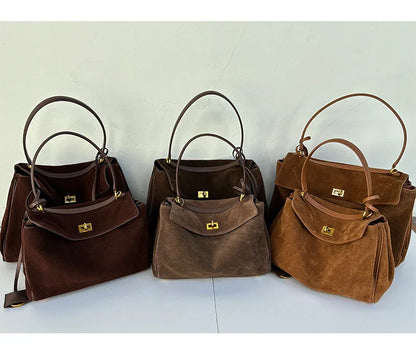 2025 Autumn Winter Women's Suede genuine leather Bag Shoulder Handbag Large Capacity Single Tote Bag Handbag Luxury Designer Bag
