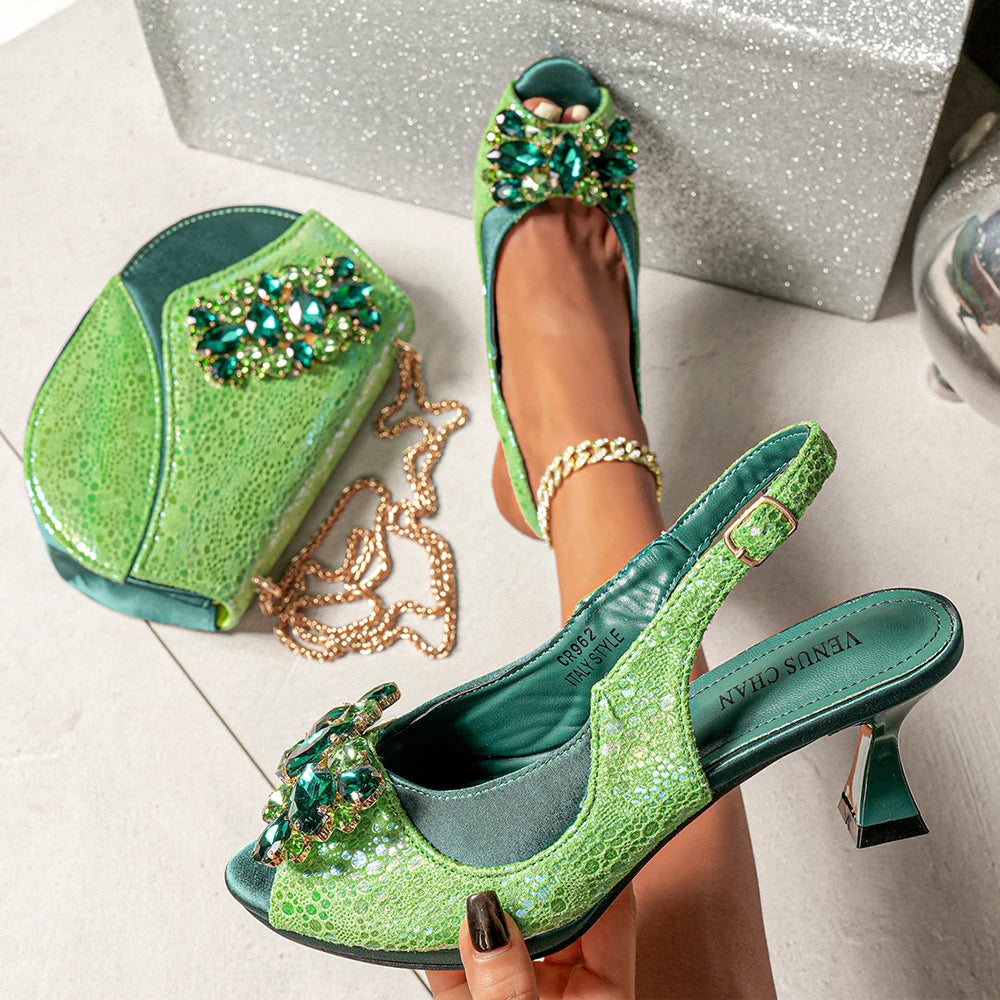 2026 New INS Style Green Elegant High Heels & Matching Bag Set for Women – Popular Nigerian Designer Shoes for African Ladies