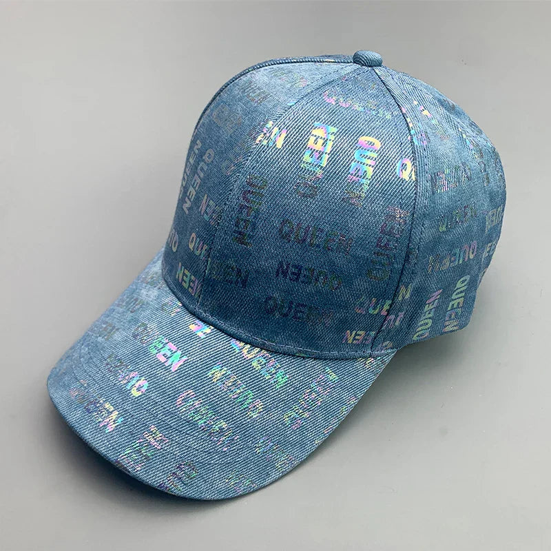 New Kpop Shiny Reflective Graffiti Letter Men Women Baseball Hats Cotton Comfortable Street Tie-dyed Fashion Sport Hip Hop Caps
