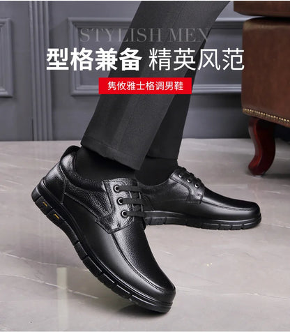 Handmade Leisure Men Shoes New Trendy Minimalist Work Shoes With Lace Up Middle-Aged Dad Formal Casual Business Leather Shoes