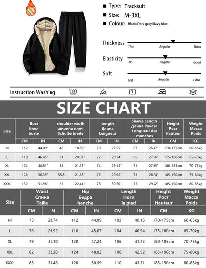 Men's Suit Two-Piece Tracksuit Plush Thickened Warm Sports Jacket+Trousers Sports Suit Winter Outdoor Casual Hoodie Sportswear