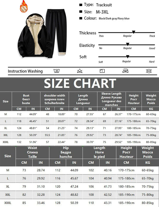 Men's Suit Two-Piece Tracksuit Plush Thickened Warm Sports Jacket+Trousers Sports Suit Winter Outdoor Casual Hoodie Sportswear