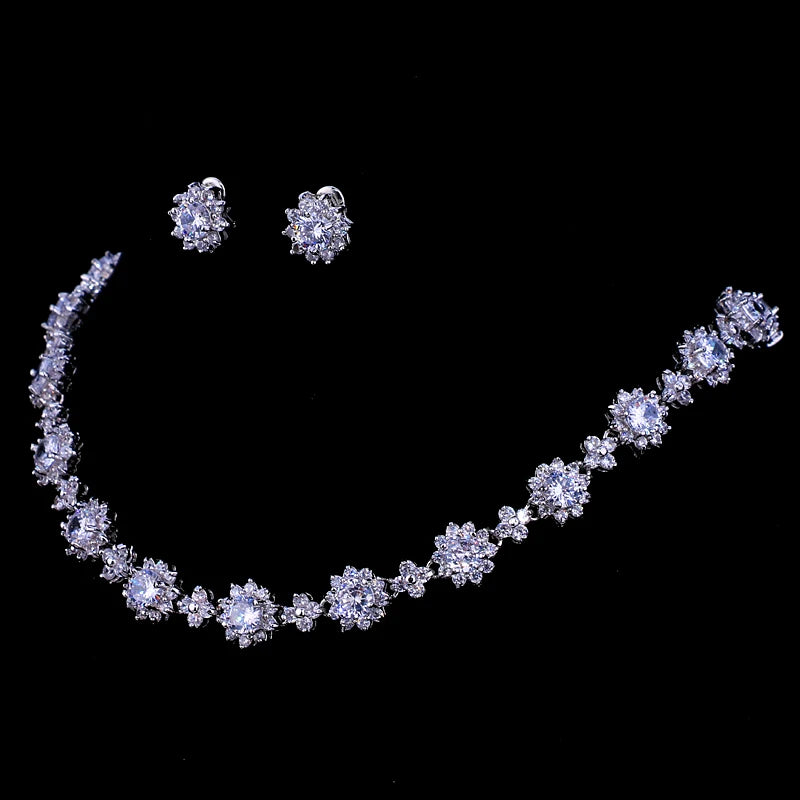 Classic Hot Sale 5 Colors Options High Quality Round Zirconia Jewelry Sets for Elegant Women Wedding Dress Accessories