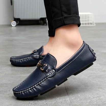 2025 New Handmade Soft Soled Beanie Shoes Men's Korean Style Casual Leather Shoes Social Spirit Boy Brand Lazy Shoes Loafers