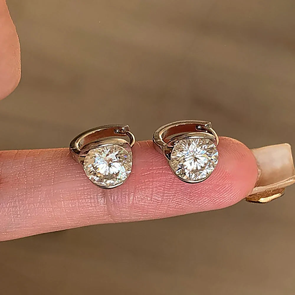 2/3Carat Moissanite Hoop Earrings for Women S925 Silver Sparkling Diamond Half Bezel Set Huggie Ear Buckles with Certificate