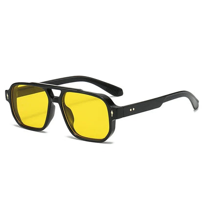 Vintage Double Bridges Men Square Sunglasses Fashion Green Ocean Lens UV400 Eyewear Women Trending Rivets Sun Glasses