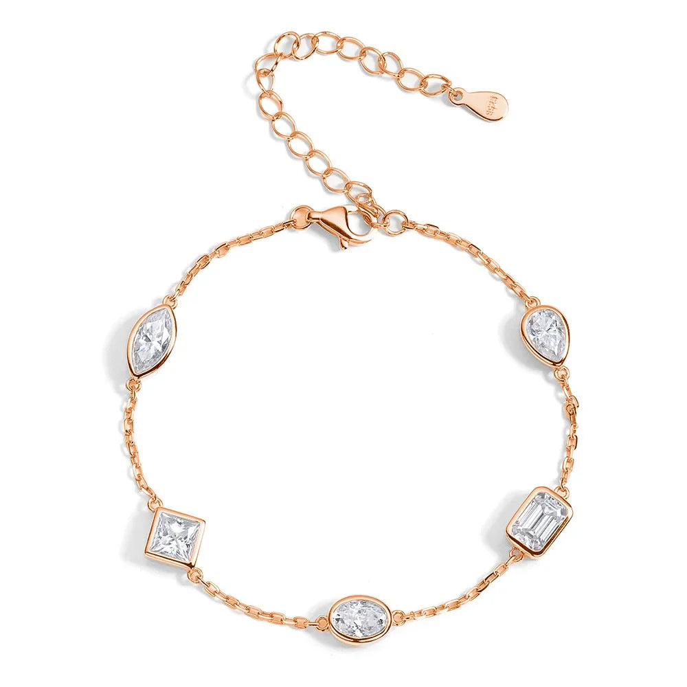 0.5CT Oval/Pear Cut Full Moissanite Bracelets 15+5cm S925 Silver Plated 18K Gold Wrist Chain for Women Fine Jewelry Gift