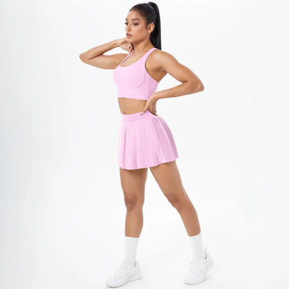 2pcs New Sexy Yoga Set Backless Cross Straps Sports Bra Fashion Breathable Culotte Yoga Shorts With Pocket Gym Women Sports Set