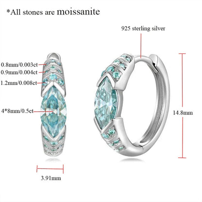 4*8MM Horse Eye D Color Blue Green Moissanite Earrings 100% 925 Sterling Silver For Women Top Quality