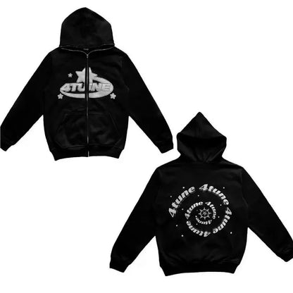 Moletom Masculino com Zíper e Estampa de Estrelas, Manga Comprida, Jaqueta Solta, Casaco Retrô, Harajuku Casual Gótico com Capuz Y2K Streetwear