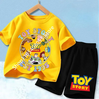 2026 Cute Toy Story Birthday Boy T-Shirt Set, Adorable Woody and Buzz Lightyear Design for Kids' Birthday Outfits
