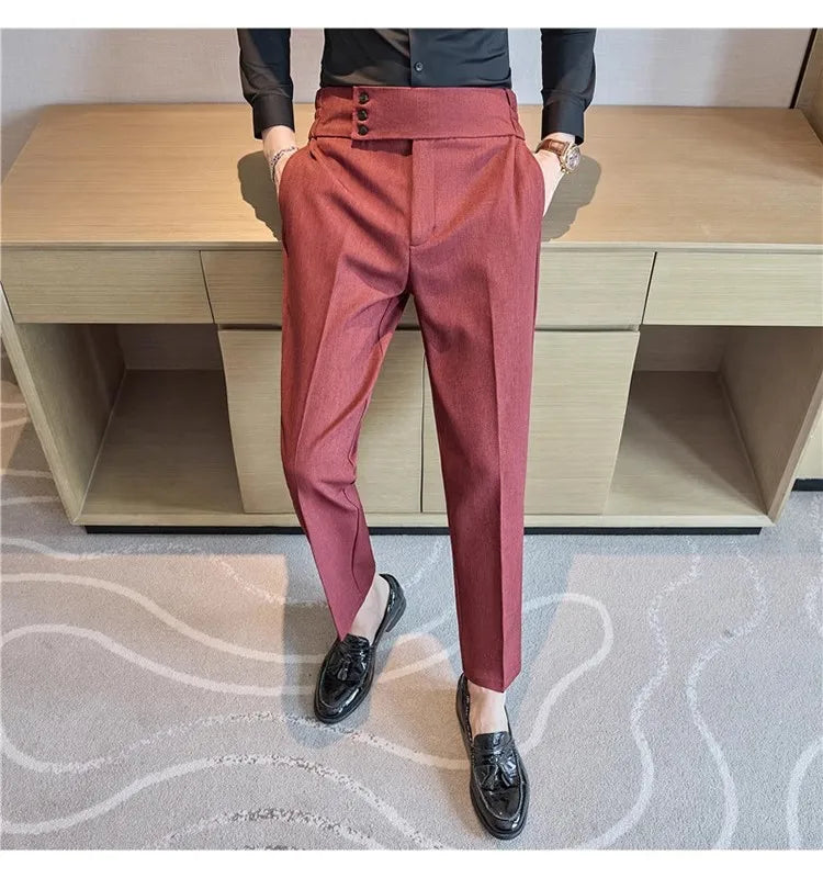 Men Summer Boutique Suits Pants Male Formal Wear Trousers Quality Men British Style Ice Silk Fabric Business Casual Suit Pants