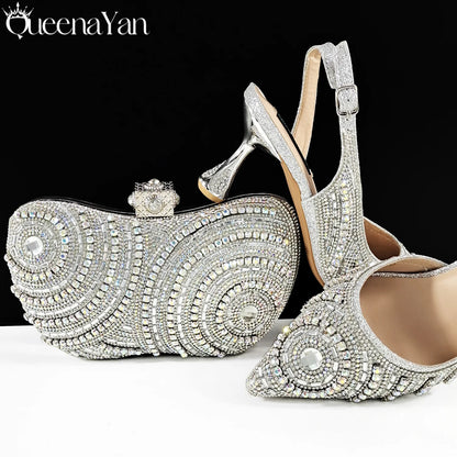 Elegant Nigerian Women's Royal Blue Only Shoes or with Rhinestone Handbag Set - Italian Design for Weddings