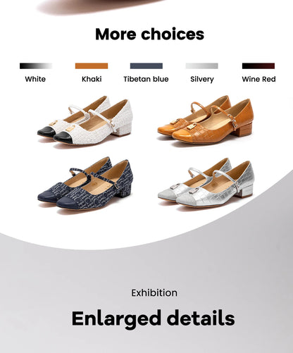 Women's High Heels New Low Heel Texture Mommy Casual Shoes Mary Jane Shoes