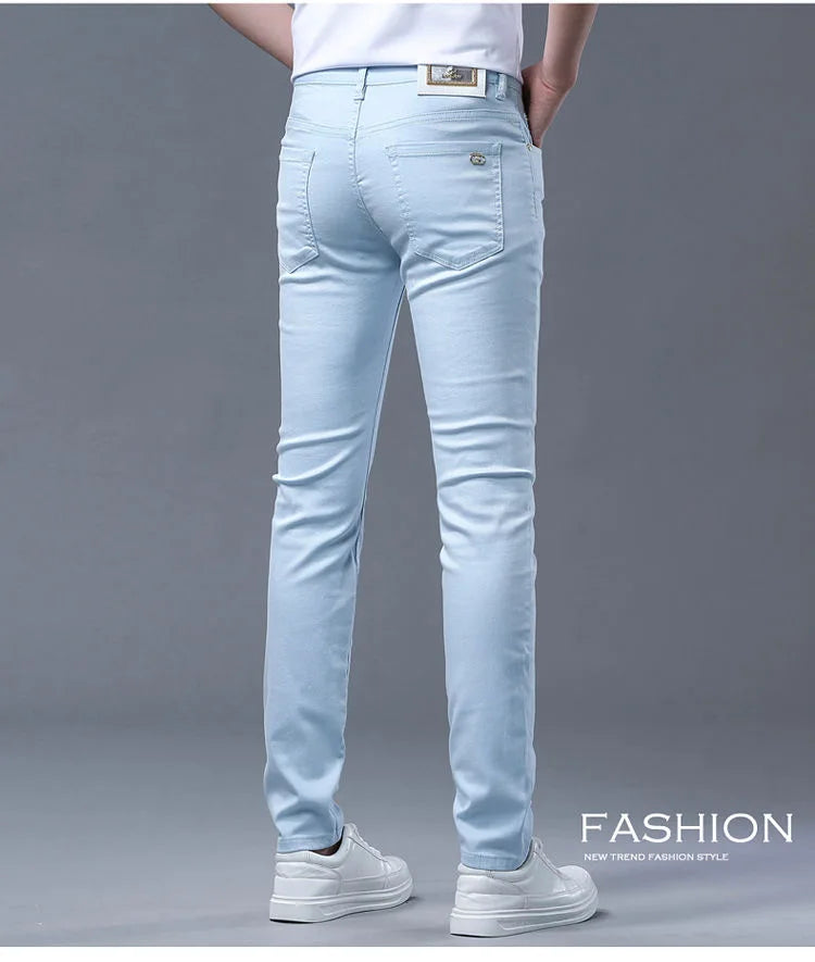 2024 Spring and Autumn New Fashion Solid Color Straight Leg Stretch Jeans Men's Casual Slim Comfortable Breathable Denim Pants