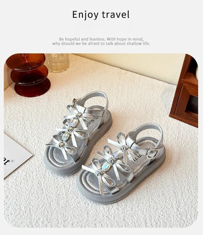 Girl Sandals Summer New Kids Fashion Hollow-out Causal Shoes Princess Versatile Sweet Bowknot Children Open-toe Beach Sandals