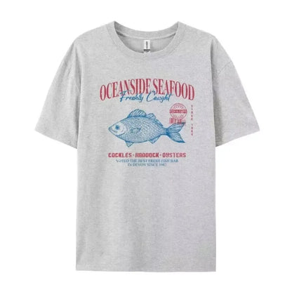 Summer American Street Ins Personalized Seafood Graphic T-shirts Fashion Y2K Aesthetic Street Clothing Short-sleeved Loose Tops