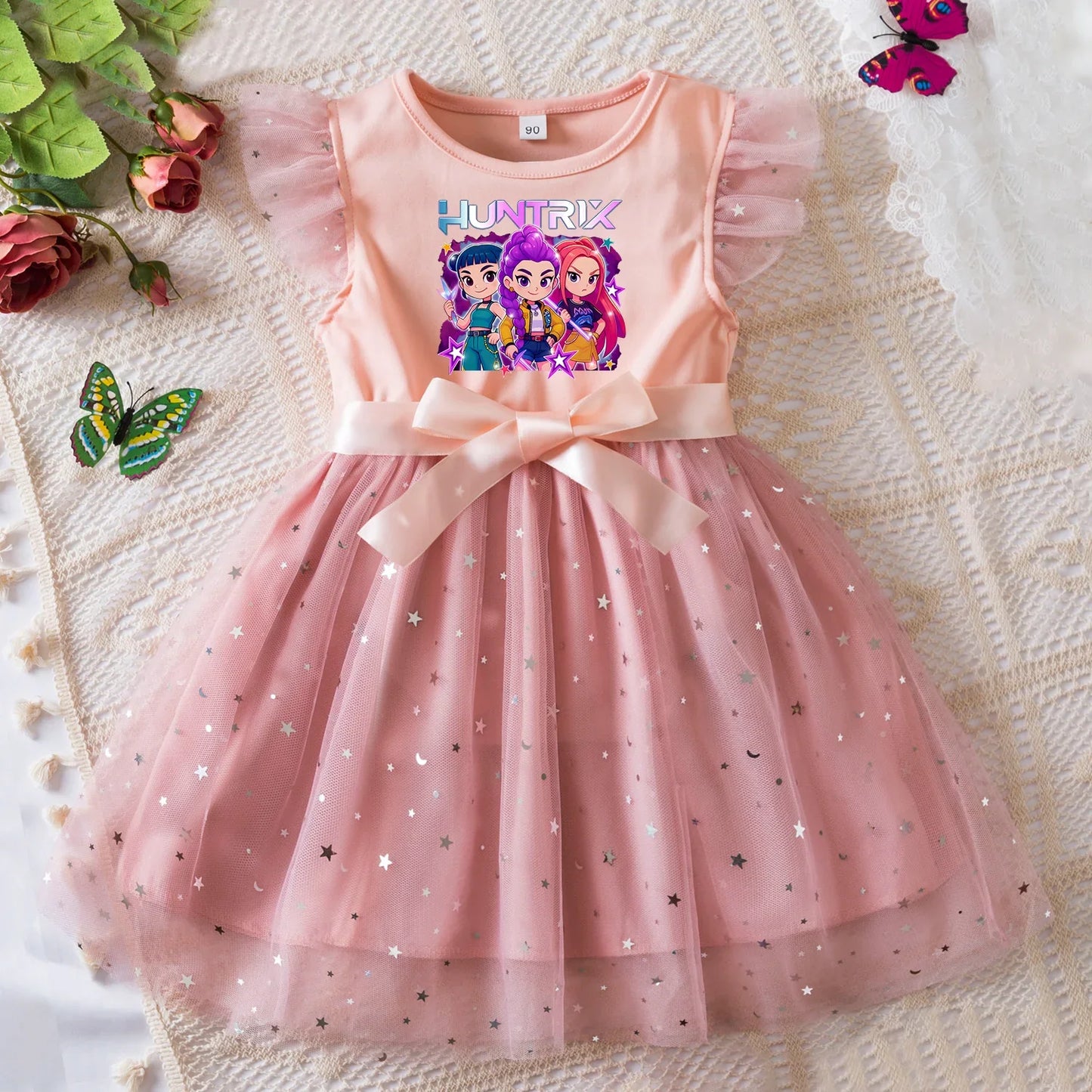 Rumi Girls Sequin Tutu Dress with Bow Flutter Sleeves Summer Princess Party Outfit for Toddler Kids 2-6 Years