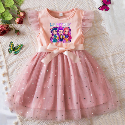 Rumi Girls Sequin Tutu Dress with Bow Flutter Sleeves Summer Princess Party Outfit for Toddler Kids 2-6 Years