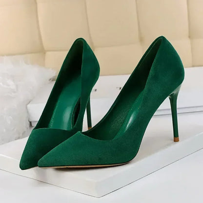 Women 9cm High Heels Daily Party Colorful Suede Pumps Female Scarpins Stiletto Evening Banquet Red Yellow Shoes Plus Size 34-43