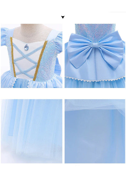 Cinderella Cosplay Costume Kids Clothes for Girls Sequins Princess Dress with Crown Gloves Birthday Party Ball Gown 2-10 Years