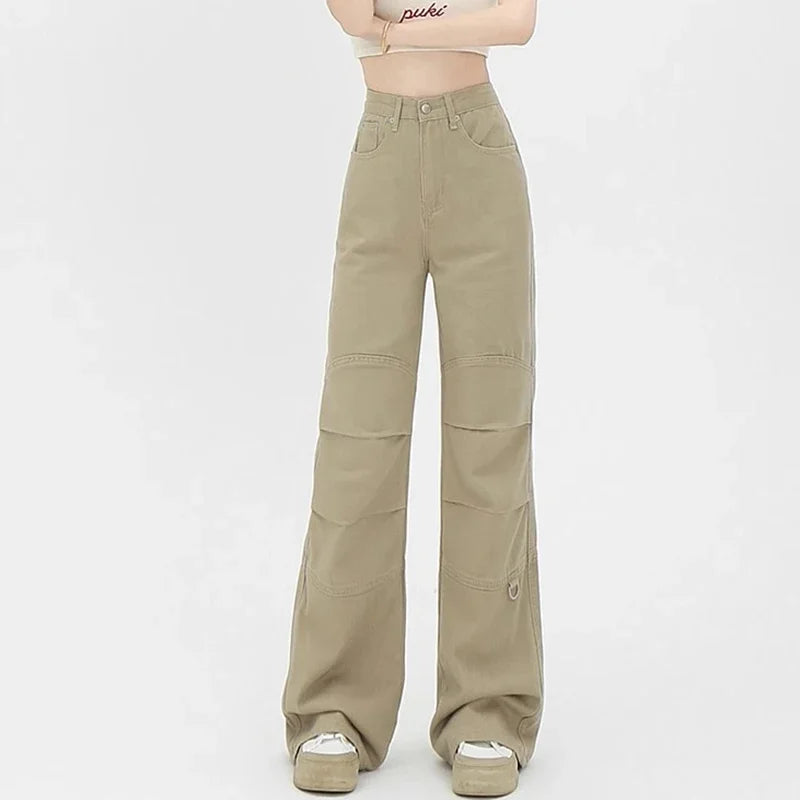 High Waist Punk Designer Baggy Pants Girls Loose Khaki Denim Wide Leg Trousers