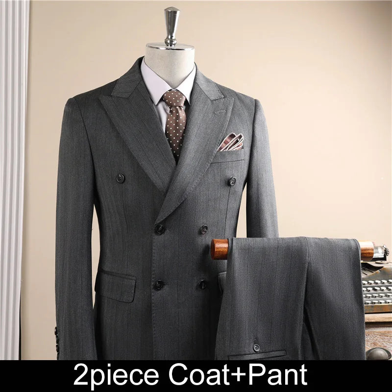 Man Outfit Turn Down Collar Long Sleeve Blazer Men Turn Down Collar Vest Straight-leg Pant Male Striped Slim 3-piece Suit Set
