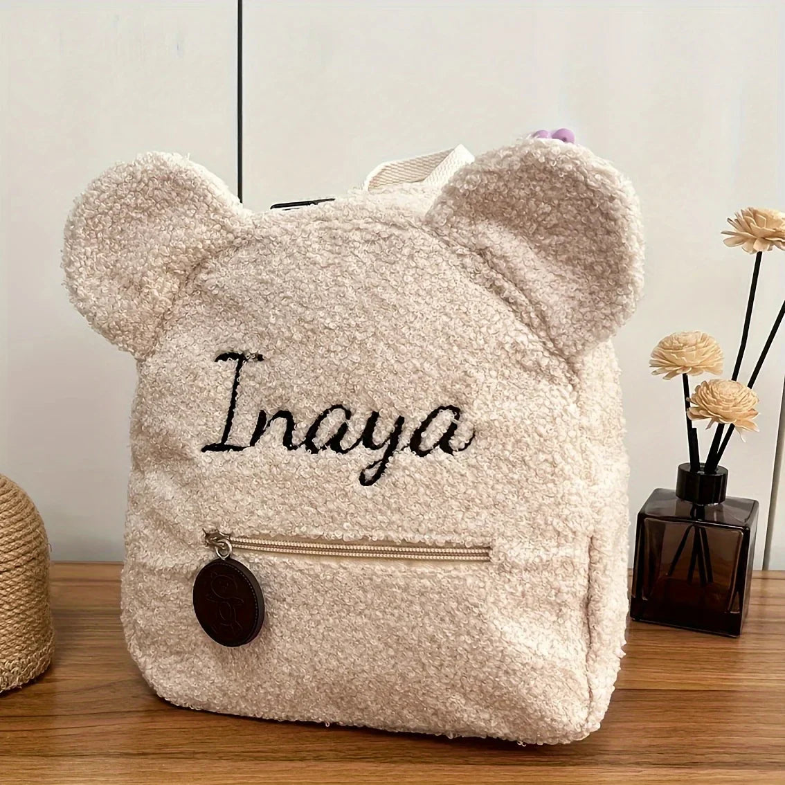 Cute Bear Plush Backpack Embroidered Name Autumn Winter Kids Outdoor Shoulder Bags Custom Personalized Children's Gift Bags