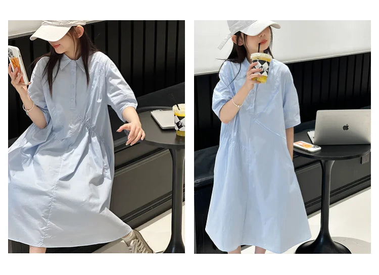 Girls' Dress Short Sleeve Fluffy High-End School Style Medium to Large Sizes Trendy Fashionable, Lightweight