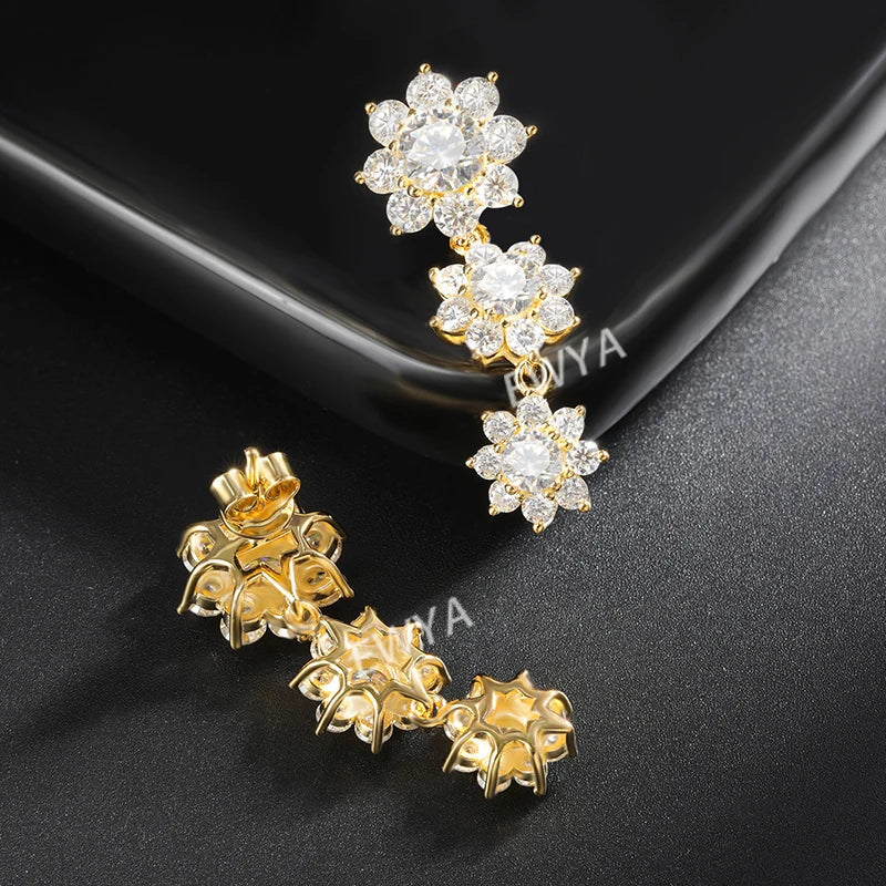 Luxury Sunflower 2.8-5.8cttw Full D Color Moissanite Drop Earrings for Women S925 GRA Certified Diamond Tassel Earring Gift