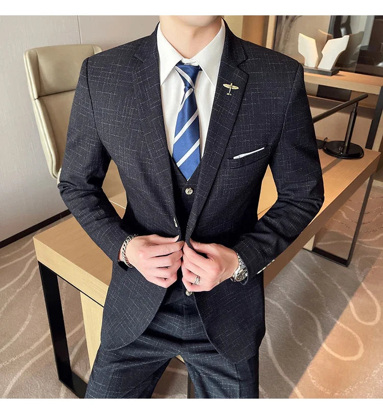 Traje De Boda De Alta Calidad Para Hombre, Traje Profesional De Negocios A La Moda, Chaleco Y Pantalones, Conjunto De 3/2 Piezas
