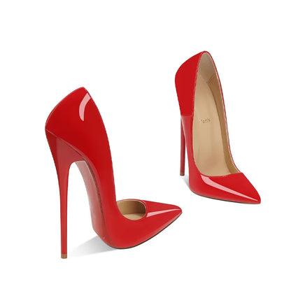 12cm pointed ultra-fine heel high heels sexy silver red powder lacquered leather plus size steel tube dance shoes