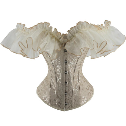 Off Shoulder Corset Top Sexy Gothic Corsets and Bustiers Overbust Corset Slimming Waist Trainer Ruffles Short Sleeve Women Top