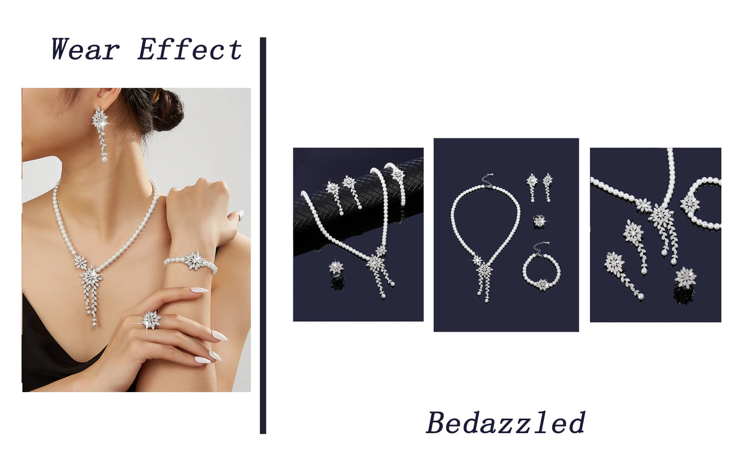 New Trendy Pearl Tassel 40cm Necklace Earring 4PCS Jewelry Set For Women Wedding Party Full Zircon Dubai Bridal Jewelry Set Gift