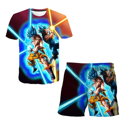 New Japan Cartoon Dragon Ball Z T-shirt Children's Top T-shirt+Shorts Two piece Set Summer Boys T-shirt+Shorts Beach Pants