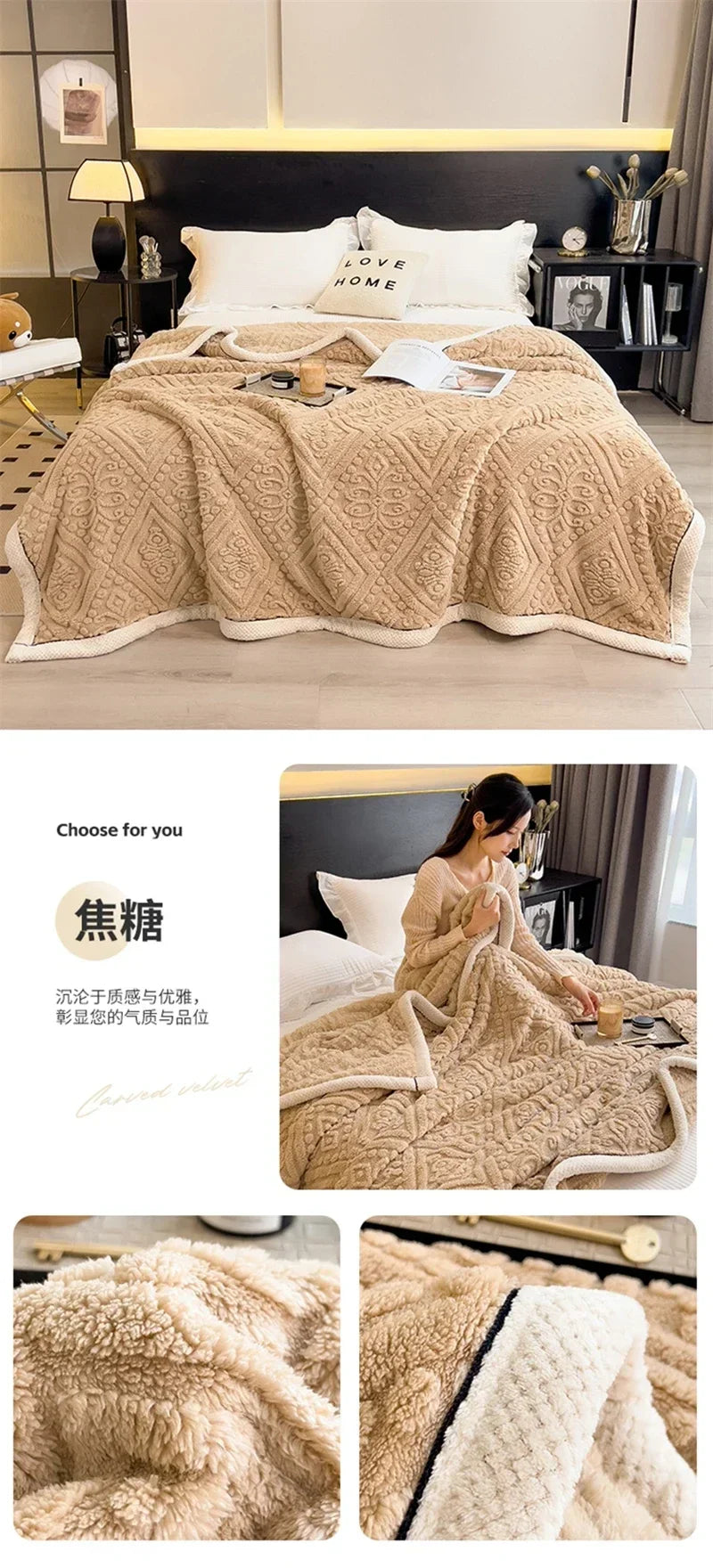 New Carved Velvet Warm Autumn Winter Blanket for Bed Soft Fluffy Sofa Blankets Warmth Cozy Coral Flannel Sofa Cover Blanket Nap